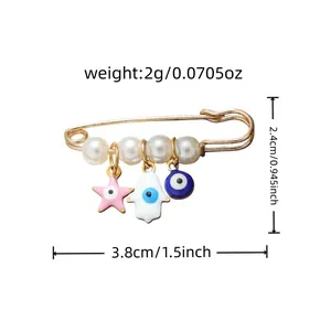 Detailed view showing dimensions and weight of the evil eye safety pin brooch