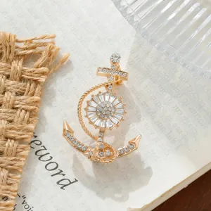 Exquisite Alloy Rhinestone Anchor Brooch Nautical Ship Wheel Lapel Pin For Men Women Suit Coat Corsage Jewelry