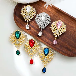 Vintage Exaggerated Zinc Alloy Rhinestone Water Drop Brooch For Women Palace Style Baroque Crystal Pin Accessory For Suit Coat