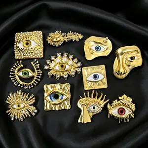 Vintage Evil Eye Alloy Rhinestone Brooch Unique Gold Plated Irregular Enamel Brooches For Women Men Fashion Jewelry Gift