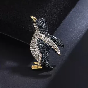 Cute Cartoon Penguin Brooch For Women Animal Alloy Pin With Black White Rhinestone Inlaid Fashion Suit Apparel Accessory