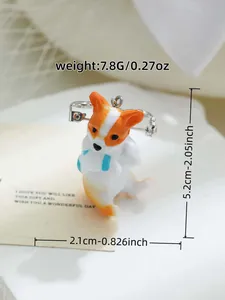 Detailweergave met afmetingen en een gewicht van 7,8 g van de schattige 3D-hars Corgi-speld