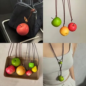 Collar con Colgante de Manzana de Fruta de Simulación de Moda Diseño Único Minimalista Manzana Pera Bolso Charm Joyería Regalo Mujer