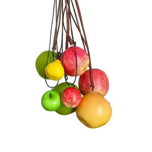 Collares con colgantes de frutas realistas de manzana y pera con cordón para mujer