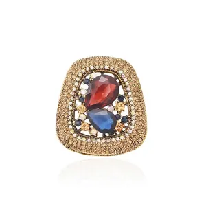 Vintage Luxury Alloy Crystal Rhinestone Brooch For Women Red Blue Pear Shaped Geometric Corset Pin Suit Accessories