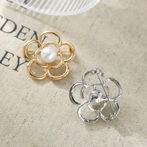 Eleganter Camellia-Blumen-Broschen-Set mit Perle in Gold- und Silber-Optik fuer Damen