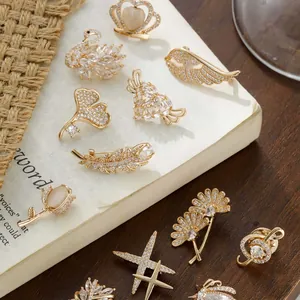 Vintage Kupfer Ginkgoblatt Blume Brosche Für Damen Edel Design Strass Eingelegte Anstecknadel Kleidung Accessoire Schmuck