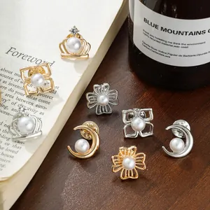 Retro Französischer Stil Kamelie Blume Brosche Pin Legierung Künstliche Perle Anti-Exposition Knöpfe Für Damen Kleidung Schmuck