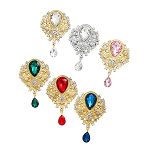 Elegant retro crystal teardrop brooches with rhinestone accents in assorted colors