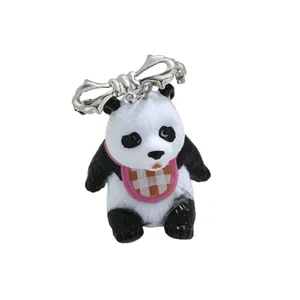 Schattige 3D hars panda beeldje tas hanger met geruit slabbetje en zilveren strik sluiting
