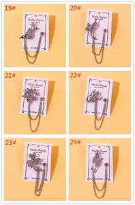 Kollektion von Herren-Anstecknadeln mit Quastenkette, Strass und Legierung