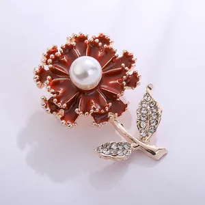 Alloy Drip Oil Carnation Flower Brooch With Artificial Pearl Rhinestone For Women Mother's Day Gift Elegant Clothing Accessory
