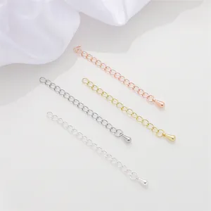 Close-up of 14K gold filled jewelry extender chains in gold, rose gold, and silver.