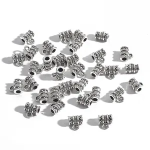 Perles d'espacement cylindriques en alliage argent antique avec boucle DIY