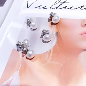 Close-up view of elegant white pearl pins used for anti-exposure clothing decoration.
