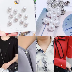 Close-up showing various applications of pearl anti-exposure brooches on clothing