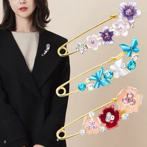 Eleganter Legierung Blumen Schmetterling Brosche Strass Emaille Große Sicherheitsnadel Anti-Expositions Schal Clip Damen Schmuck