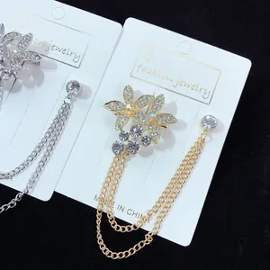 Herren Anzug Quaste Kette Brosche Legierung Strass Floral Reversnadel Schmuck Accessoire Für Bankett Hochzeit Party