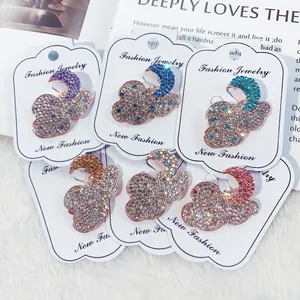 Korean Alloy Rhinestone Cloud Moon Brooch Cute Colorful Breastpin Clothing Accessories Fashion Jewelry Gift for Women
