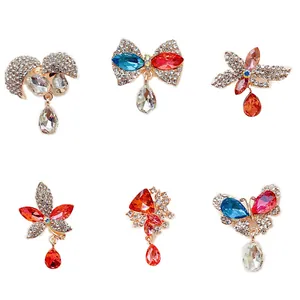 Set of 6 elegant crystal rhinestone brooch pins with teardrop pendants for women