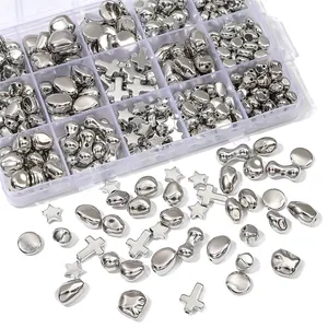 Silver CCB loose beads kit with stars and crosses for DIY jewelry making and crafts