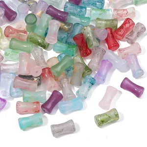 Colorful marbled glass bamboo joint beads with gold flecks for DIY jewelry making