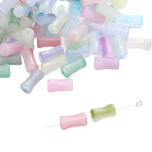 Pastel marbled frosted glass bamboo joint beads for handmade DIY jewelry crafts