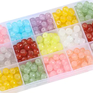 Perles en verre colorées de 8mm en forme de tonneau pour la création de bijoux DIY avec boîte