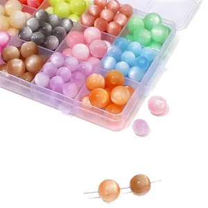Colorful resin cat-eye round beads set in organizer box for DIY jewelry making and crafts