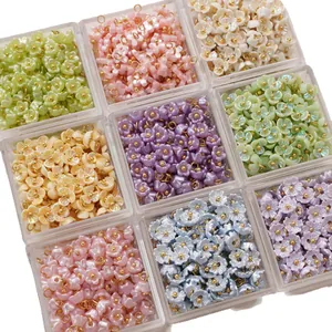 Multi-color resin pearl flower pendants in grid boxes for DIY jewelry making accessories