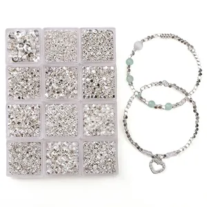 Silver alloy spacer beads DIY kit with 12-grid storage box and heart charm bracelet