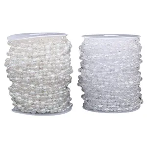 Two rolls of iridescent and clear acrylic bead chains for DIY jewelry and wedding decor