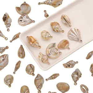 Assorted acrylic imitation shell pendants with gold plating for DIY jewelry making