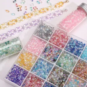 Glass Iridescent Rice Beads Frosted Rainbow Glass Seed Beads For DIY Jewelry Bracelet Necklace Phone Chain Making Accessories Crafts Findings