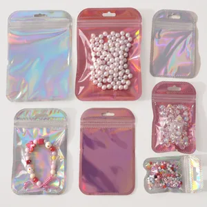 Holographic PVC self-sealing bags for jewelry storage in various sizes and colors