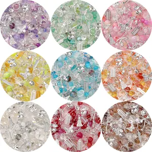 Mixed glass beads and silver alloy charms set for DIY jewelry making in 9 colors