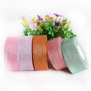 Multi-color metallic glitter ribbon rolls for DIY crafts and gift wrapping