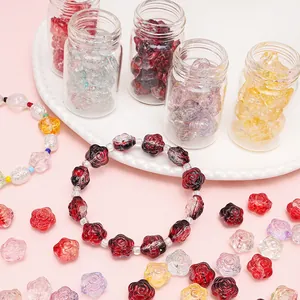 Cuentas Sueltas de Flor de Rosa de Vidrio de 12mm Para La Creación de Joyas DIY Pulsera Cadena de Teléfono Material Artesanal