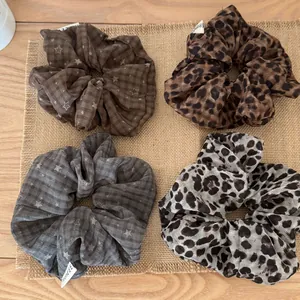 Korean Style Leopard Print Star Fabric Scrunchies For Women Retro Brown Gray Polka Dot Large Hair Ties Elastic Ponytail Holder Accessories