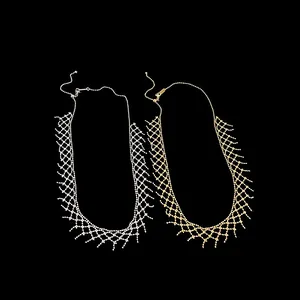 Detailed view of elegant mesh lace necklaces in sophisticated gold and silver metallic finishes