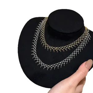 Elegant minimalist mesh lace choker necklace with delicate metallic bead design
