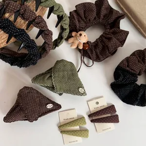 Collection de chouchous et barrettes à pois mignons avec breloque ours, style coréen