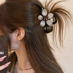 Molletta per Capelli a Pinza Fiore Caffè Marmorizzato Stile Coreano Elegante Clip a Squalo per Donna Accessori Capelli