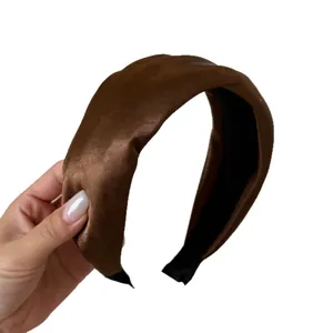 Coffee brown satin wide headband with soft padded sponge for high top hair look