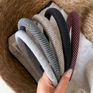 Cerchietto a Righe retrò Coreano in Saia di Flanella a Lato Largo con Parte Superiore del Cranio Alta per Donna Autunno Inverno Accessori