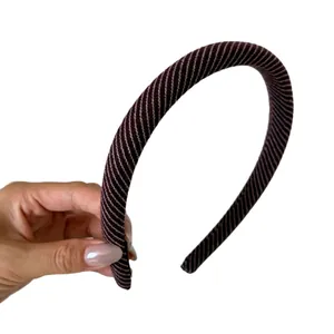 Cerchietto largo a righe vintage per donna, accessorio per capelli in tessuto marrone