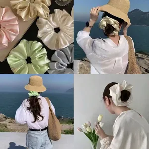 French Retro Satin Scrunchie Large Elastic Silk Feel Hair Tie Fashion Solid Color Hair Scrunchies For Women Daily Hair Accessories