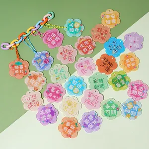 Amuletos de acrílico en forma de flor con varios eslóganes inspiradores chinos para DIY