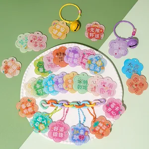 Colgantes de flores de acrílico de colores con texto chino para llaveros DIY