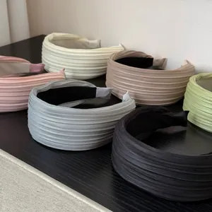 Satin Plissiert Breit Krempe Haarreif Für Damen Koreanischer Stil Hohe Krone Einfarbig Haarband Mode Elegant Kopfschmuck Accessoire